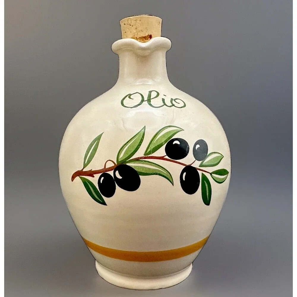 Nuova Coli Italy Ceramic Olive Oil Cruet Hand Painted Olio Jug Italian Pottery